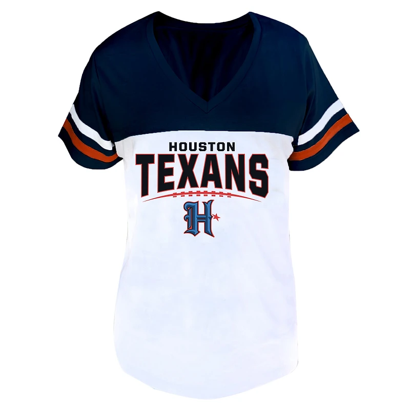 Profil femme, bleu marine/blanc, t-shirt Houston Texans grande taille à col en V fendu