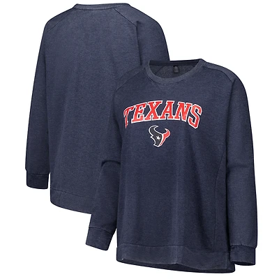 Sweat-shirt raglan délavé à l'acide pour femme, bleu marine, grande taille, des Houston Texans