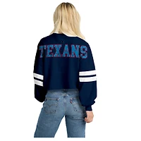 Women's Spirit Jersey  Navy Houston Texans Oversized Cropped Stripe Long Sleeve T-Shirt