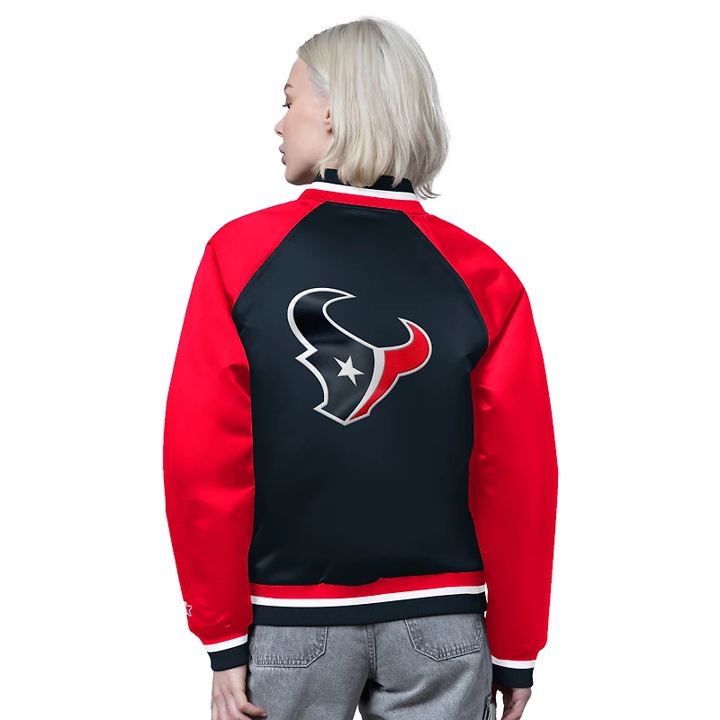 Women's Starter Navy/Red Houston Texans Satin Full-Snap Vintage Varsity Jacket