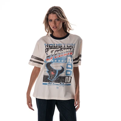 T-shirt boyfriend oversize à épaules tombantes vintage The Wild Collective pour femme, couleur crème, motif Houston Texans
