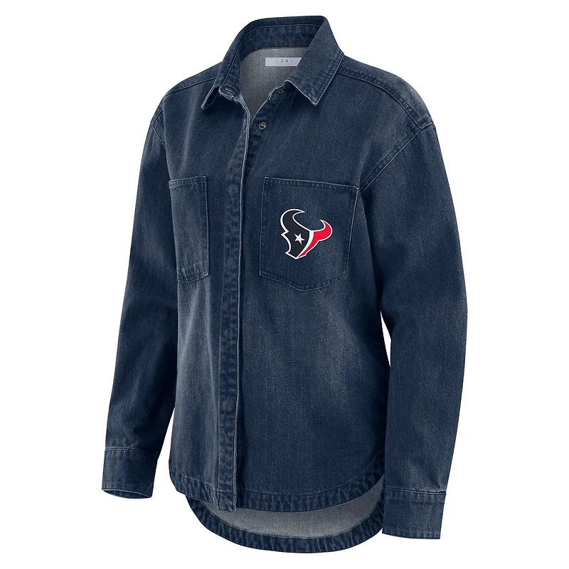 Veste-chemise oversize en Denim délavé à boutons-pression pour femme WEAR by Erin Andrews des Houston Texans