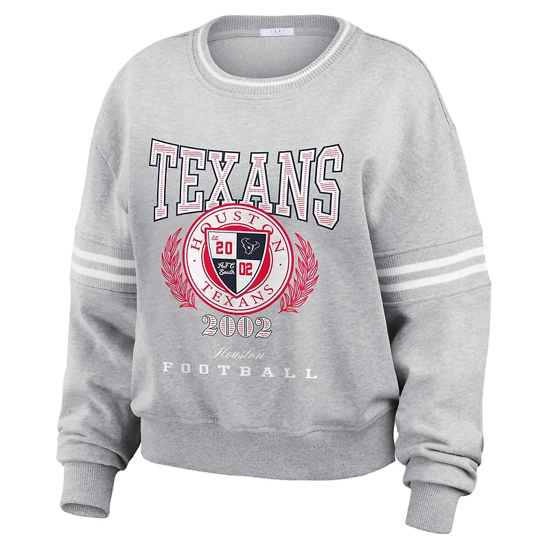 Women's WEAR by Erin Andrews Heather Gray Houston Texans Cropped Pullover Sweatshirt