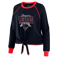 Haut à manches longues noué sur le devant bleu marine/rouge Houston Texans pour femme WEAR by Erin Andrews