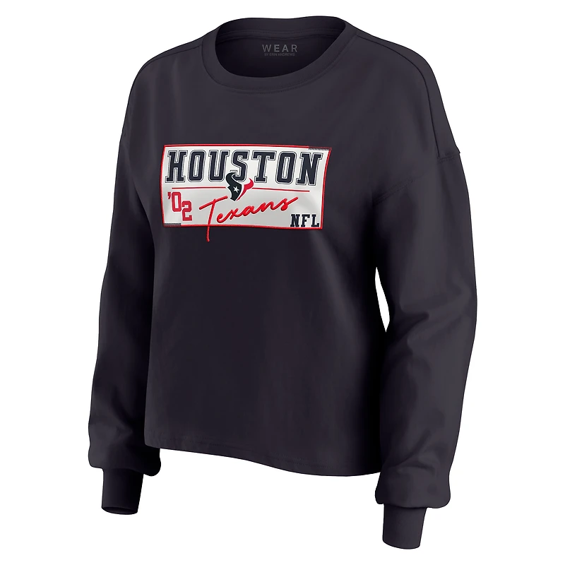 Women's WEAR by Erin Andrews Navy Houston Texans Heavy Rugby Jersey Long Sleeve T-Shirt & Shorts Lounge Set