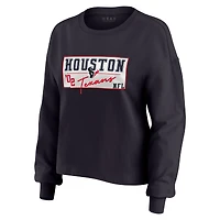 Women's WEAR by Erin Andrews Navy Houston Texans Heavy Rugby Jersey Long Sleeve T-Shirt & Shorts Lounge Set