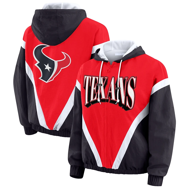 Sweat-shirt coupe-vent à capuche entièrement zippé et froissé rouge/bleu marine des Houston Texans pour femme par Erin Andrews