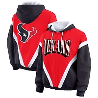 Sweat-shirt coupe-vent à capuche entièrement zippé et froissé rouge/bleu marine des Houston Texans pour femme par Erin Andrews