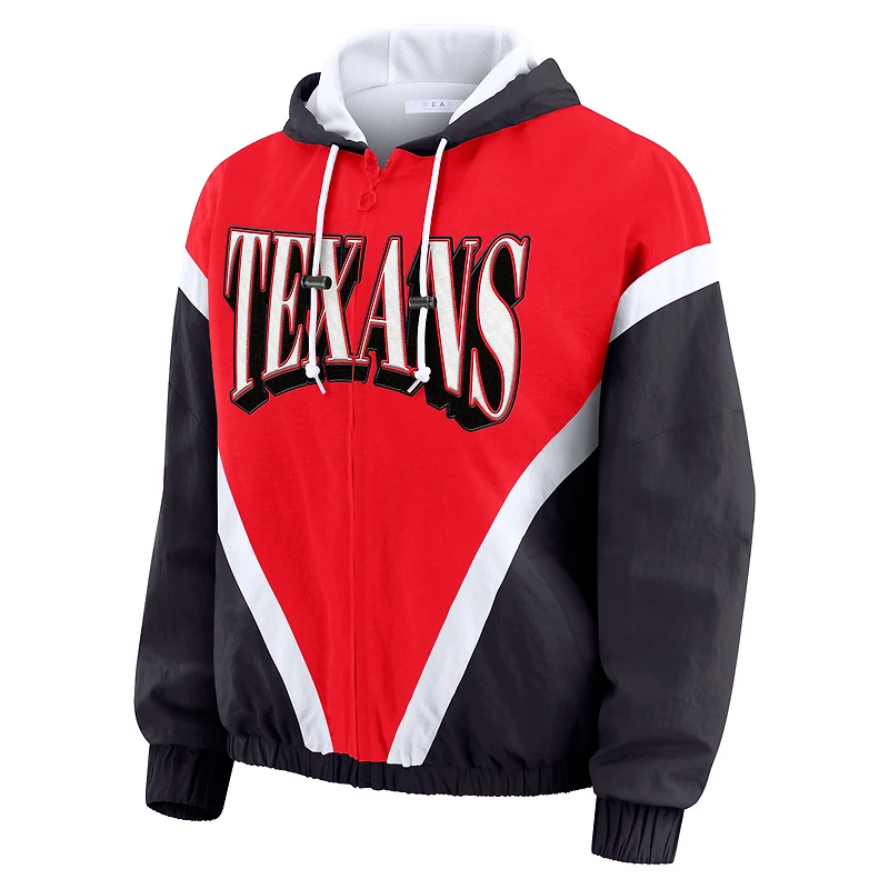 Women's WEAR by Erin Andrews Red/Navy Houston Texans Retro Crinkle Full-Zip Hoodie Windbreaker
