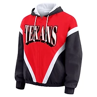 Women's WEAR by Erin Andrews Red/Navy Houston Texans Retro Crinkle Full-Zip Hoodie Windbreaker