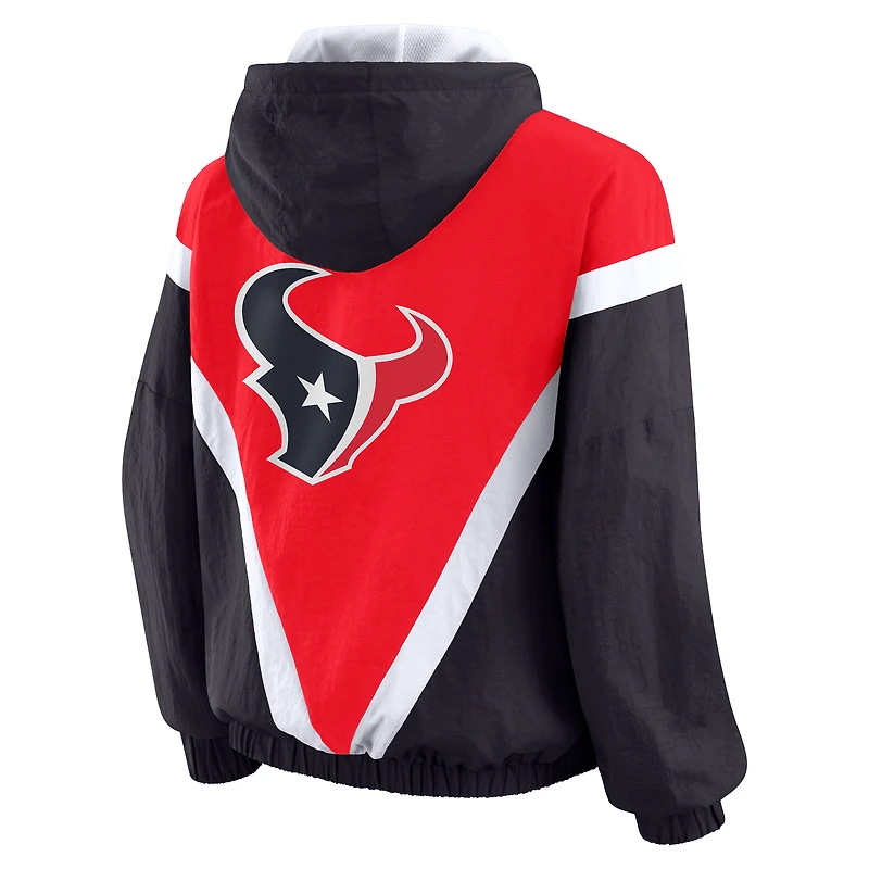Sweat-shirt coupe-vent à capuche entièrement zippé et froissé rouge/bleu marine des Houston Texans pour femme par Erin Andrews