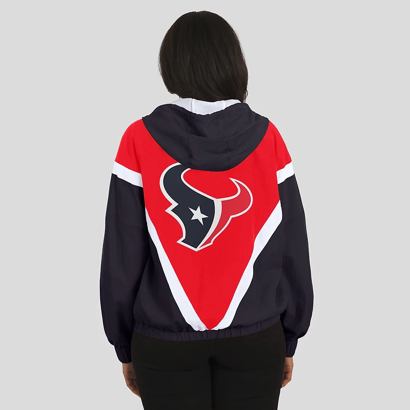 Sweat-shirt coupe-vent à capuche entièrement zippé et froissé rouge/bleu marine des Houston Texans pour femme par Erin Andrews