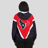 Sweat-shirt coupe-vent à capuche entièrement zippé et froissé rouge/bleu marine des Houston Texans pour femme par Erin Andrews