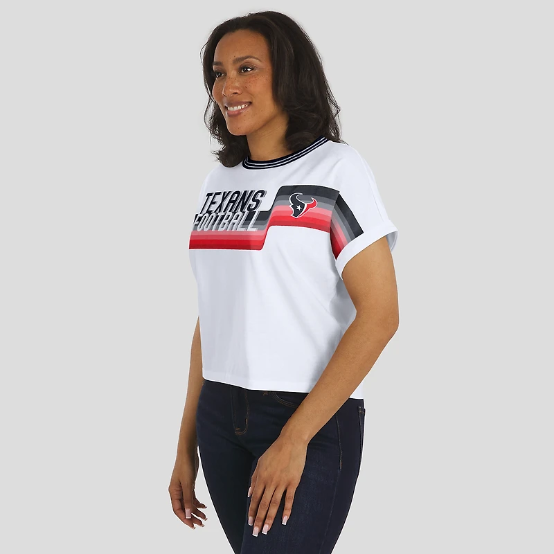 T-shirt court à rayures centrales blanc pour femme WEAR by Erin Andrews des Houston Texans