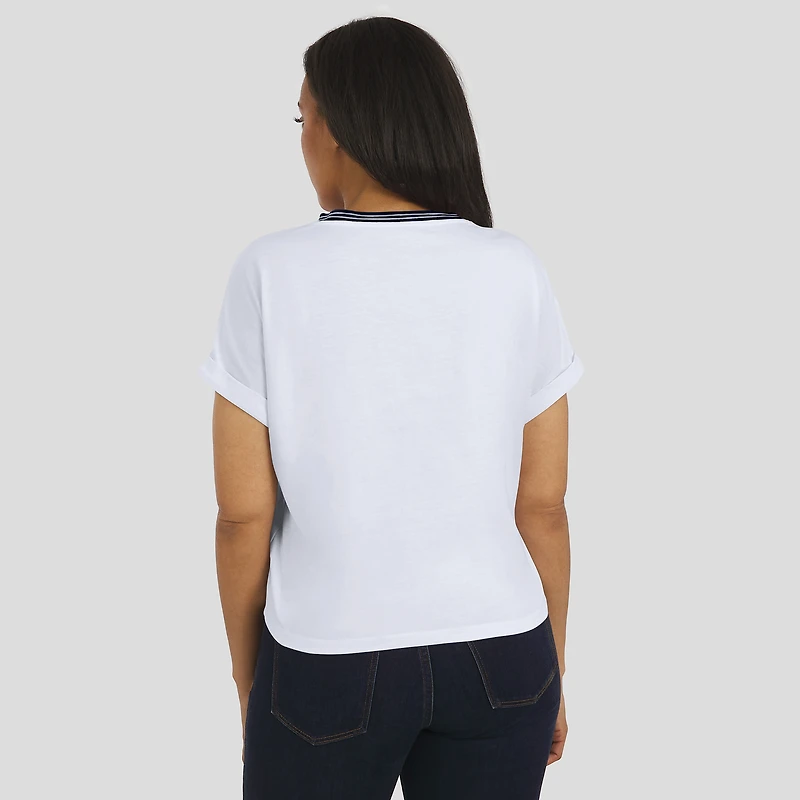 T-shirt court à rayures centrales blanc pour femme WEAR by Erin Andrews des Houston Texans