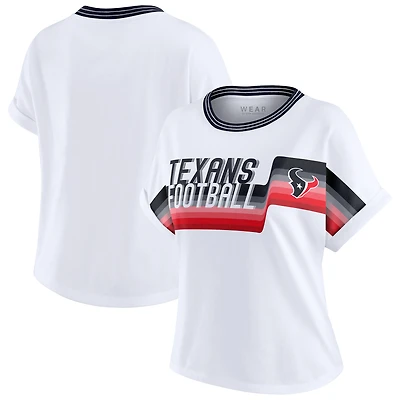 Women's WEAR by Erin Andrews White Houston Texans Cropped Center Stripe Dolman T-Shirt
