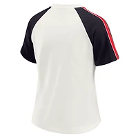 T-shirt raglan blanc à rayures et manches vieillies pour femme WEAR by Erin Andrews, motif Houston Texans