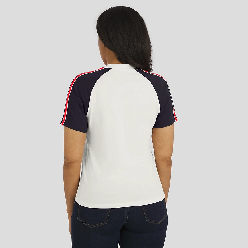 T-shirt raglan blanc à rayures et manches vieillies pour femme WEAR by Erin Andrews, motif Houston Texans