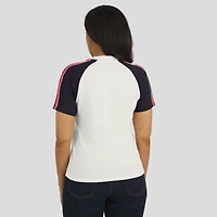 T-shirt raglan blanc à rayures et manches vieillies pour femme WEAR by Erin Andrews, motif Houston Texans
