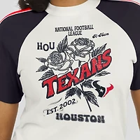 Women's WEAR by Erin Andrews White Houston Texans Sleeve Stripe Distressed Raglan T-Shirt