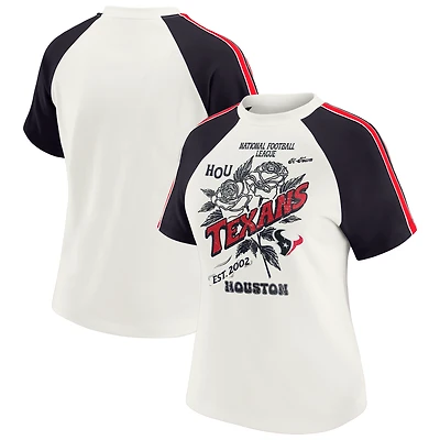 T-shirt raglan blanc à rayures et manches vieillies pour femme WEAR by Erin Andrews, motif Houston Texans