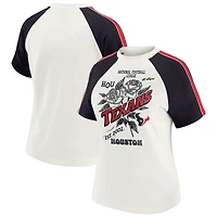 T-shirt raglan blanc à rayures et manches vieillies pour femme WEAR by Erin Andrews, motif Houston Texans