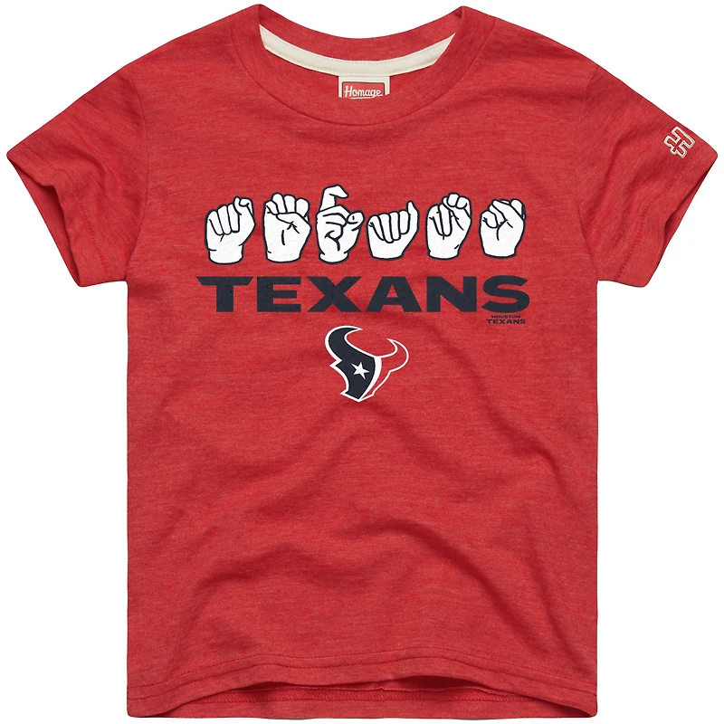 T-shirt rouge hommage aux jeunes, Love Sign x ASL 2.0, motif tri-blend des Houston Texans
