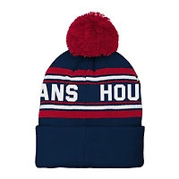 Bonnet en tricot à revers en jacquard bleu marine Houston Texans pour jeunes avec pompon