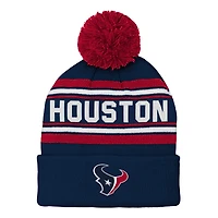 Bonnet en tricot à revers en jacquard bleu marine Houston Texans pour jeunes avec pompon