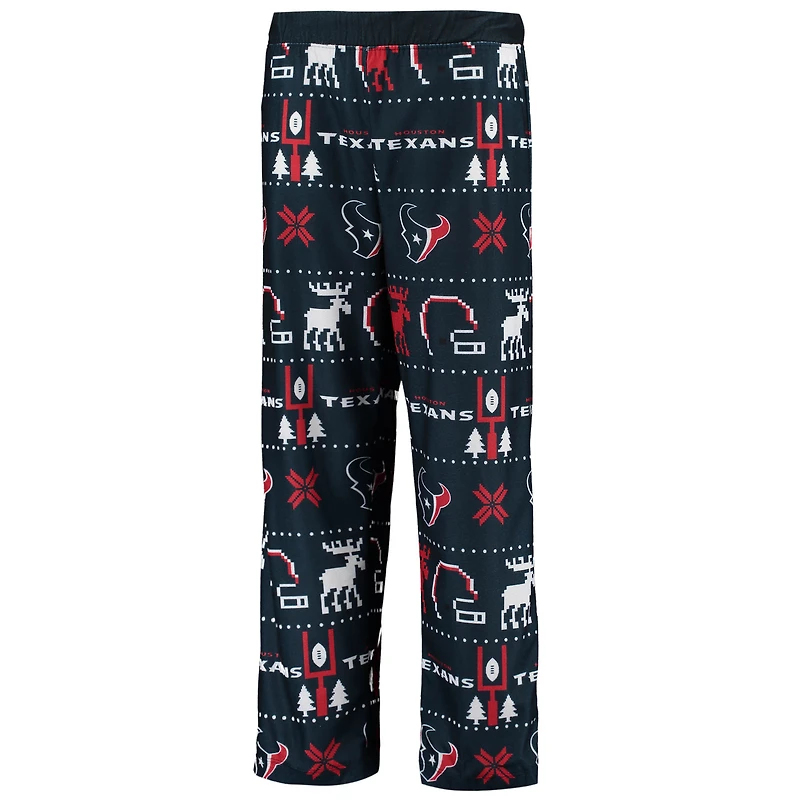 Youth Navy Houston Texans Logo Allover Print Long Sleeve T-Shirt & Pants Holiday Pajamas Sleep Set
