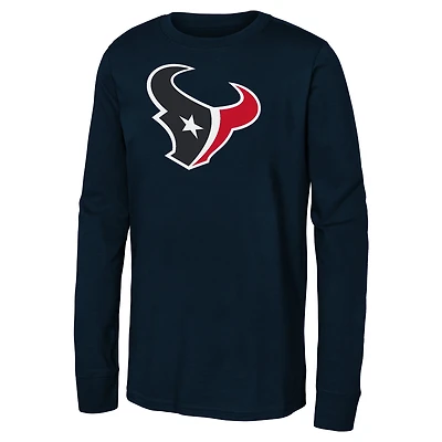 Youth Navy Houston Texans Primary Logo Long Sleeve T-Shirt