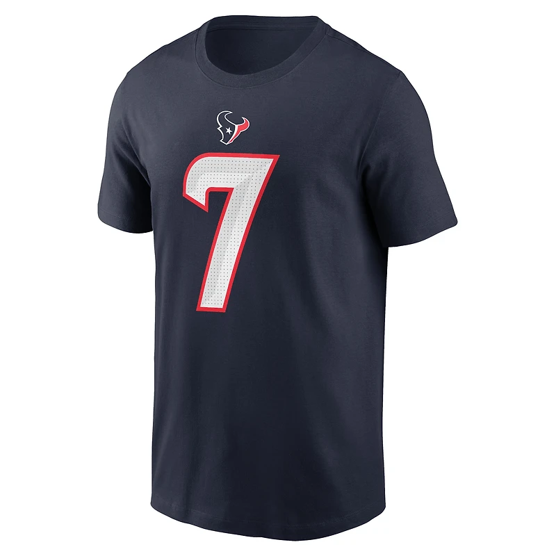 T-shirt Nike C.J. Stroud pour jeunes, bleu marine, nom et numéro du joueur des Houston Texans