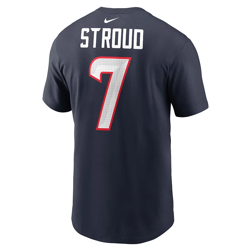 T-shirt Nike C.J. Stroud pour jeunes, bleu marine, nom et numéro du joueur des Houston Texans