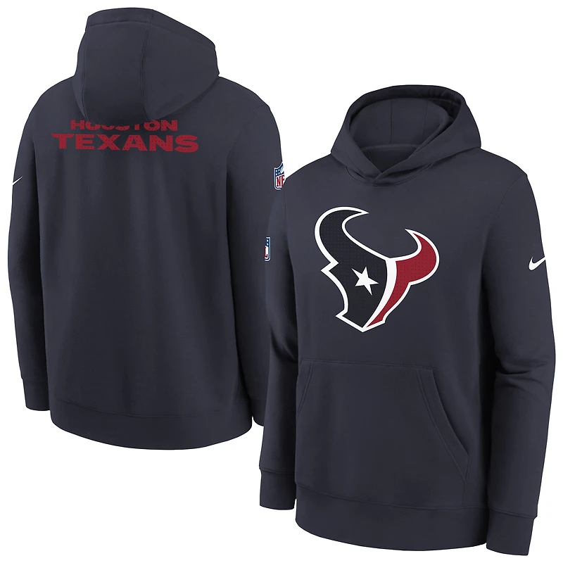 Sweat à capuche polaire Nike bleu marine Houston Texans Sideline Club pour jeunes