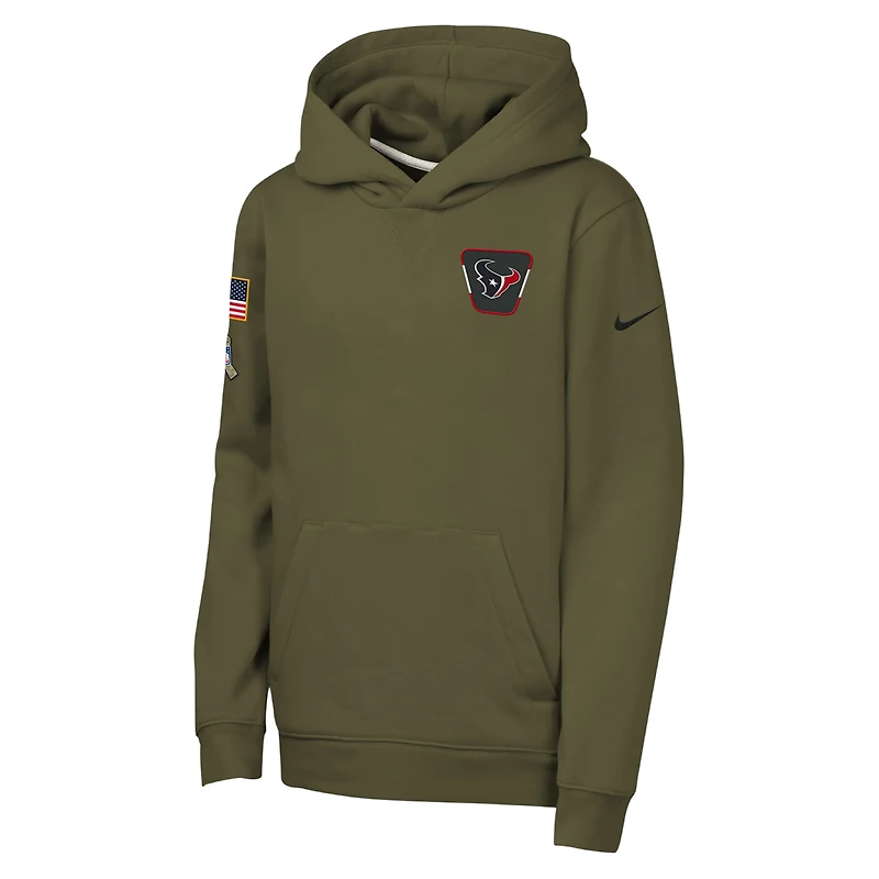 Youth Nike Olive Houston Texans 2025 Salute to Service Club Fleece Hoodie