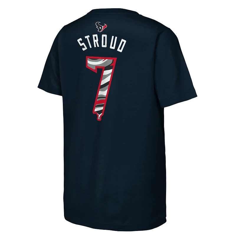 T-shirt Youth Outerstuff C.J. Stroud Navy Houston Texans Mainliner Drip avec nom et numéro du joueur