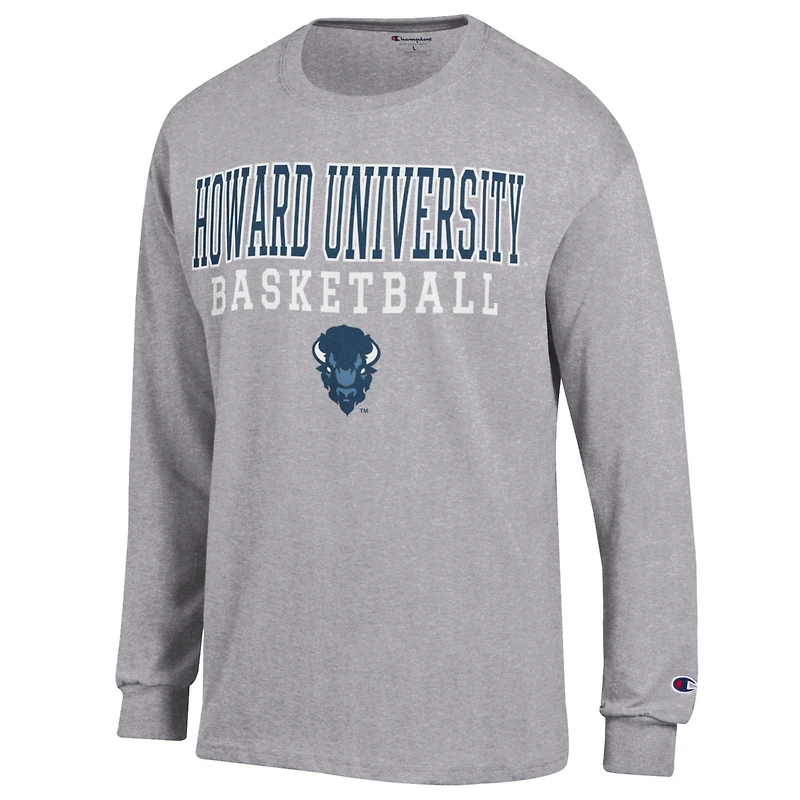 T-shirt de basket-ball à manches longues Champion Gray pour homme avec logo Howard Bison Icon