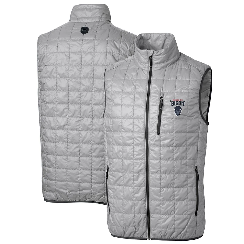 Men's Cutter & Buck Gray Howard Bison Big Tall Rainier PrimaLoft Eco Full-Zip Puffer Vest