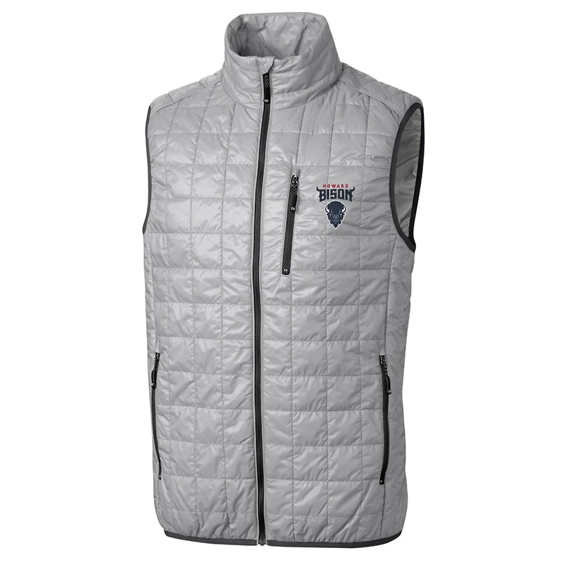 Men's Cutter & Buck Gray Howard Bison Big Tall Rainier PrimaLoft Eco Full-Zip Puffer Vest