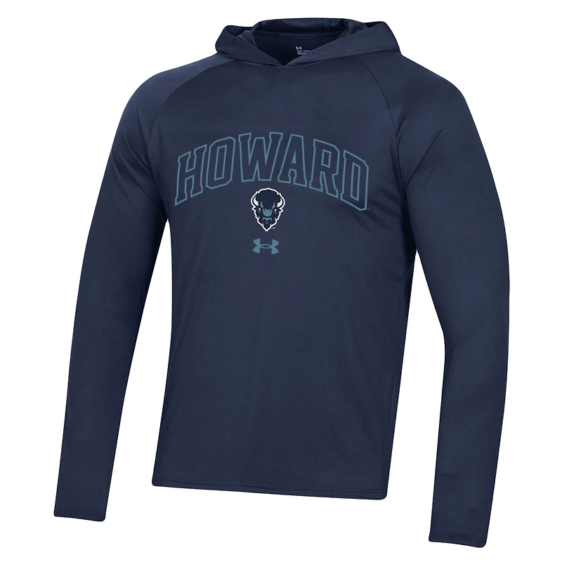 Under Armour Howard Bison 2023 Sideline Tech Hooded Raglan T-shirt à manches longues pour homme Bleu marine