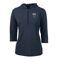 Sweat à capuche demi-zippé manches 3/4 en piqué écologique Howard Bison Virtue pour femme, bleu marine, Cutter & Buck
