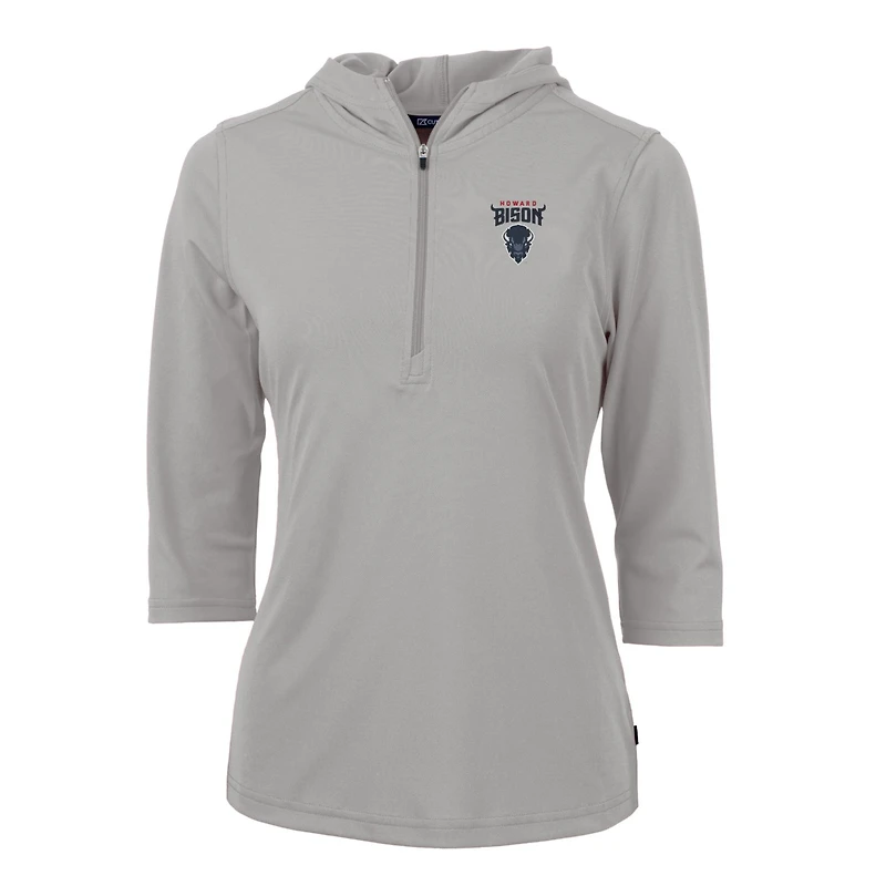 Women's Cutter & Buck Silver Howard Bison Virtue Eco Pique Half-Zip 3/4 Sleeve Pullover Hoodie