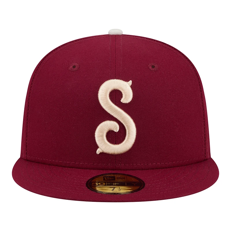 Men's New Era Dark Red Hub City Spartanburgers Minor League Theme Nights 59FIFTY Fitted Hat