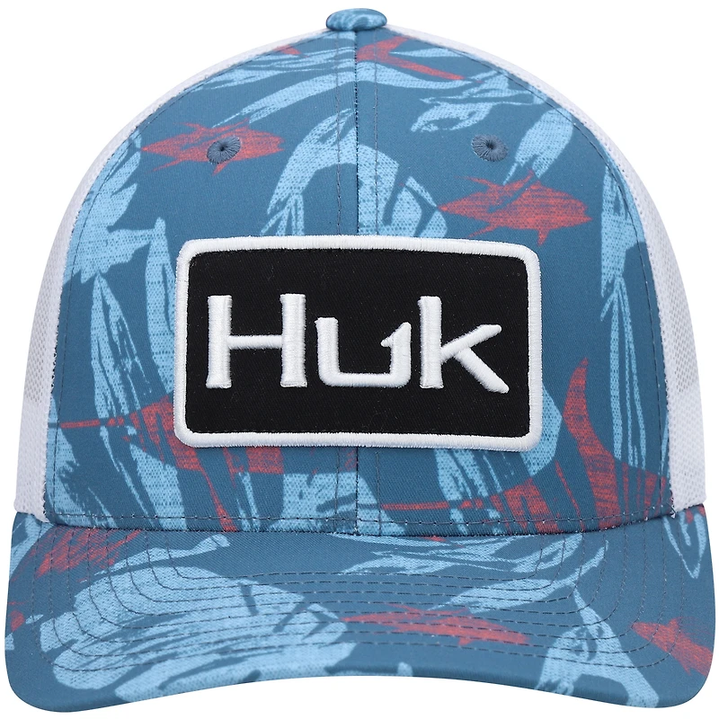Men's Huk Blue Ocean Palm Trucker Logo Snapback Hat