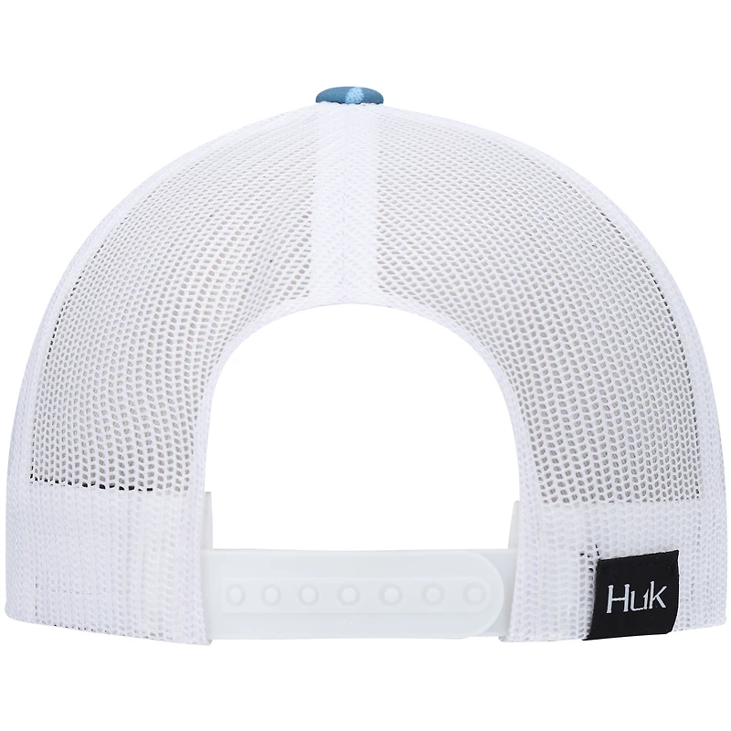 Men's Huk Blue Ocean Palm Trucker Logo Snapback Hat