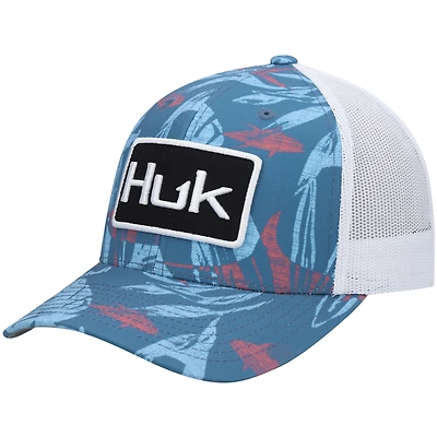 Men's Huk Blue Ocean Palm Trucker Logo Snapback Hat
