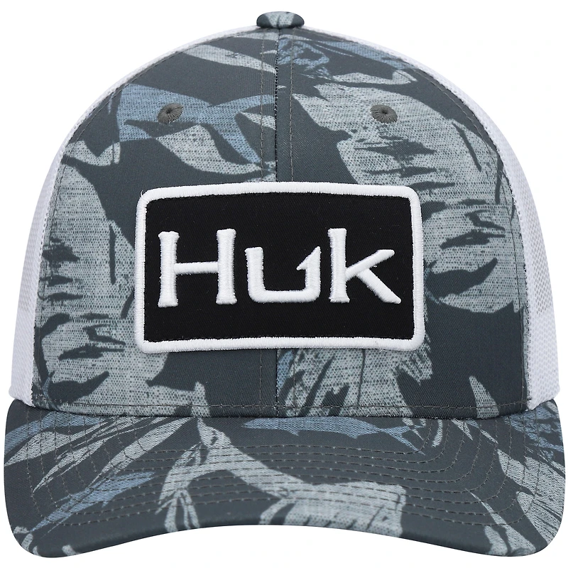 Men's Huk Graphite Ocean Palm Trucker Snapback Hat