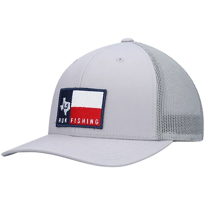 Men's Huk Gray Big State Trucker Snapback Hat