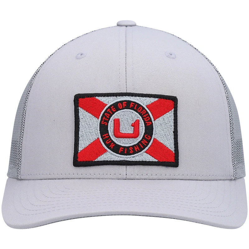 Casquette Huk grise State of Florida Trucker Snapback pour homme