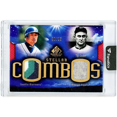 Ichiro Suzuki & Ty Cobb 2004 Upper Deck SP Game Used Stellar Combos Dual Game-Used Quad-Color Relic #PJ-SC #20/25 Card